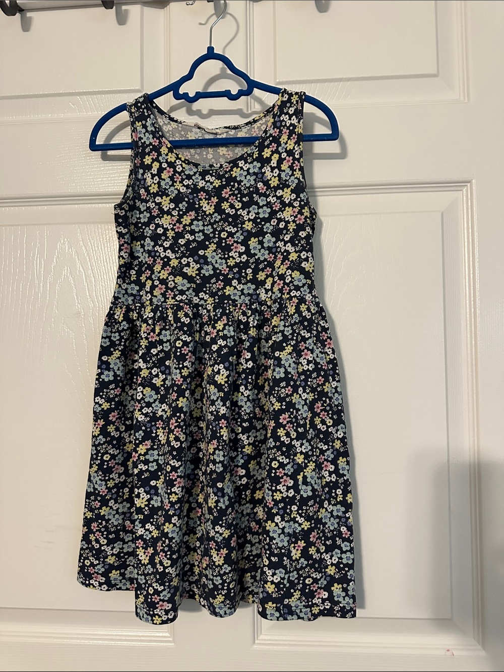 H&M Navy Floral Sleeveless Tank Dress with Pastel Blooms